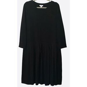 J Jill Womens Long Sleeve Sleeve Black Knit Pleated Stretch Dress Sz Large Tall